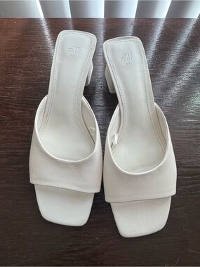 H&M White Square-Toe Slide Mules